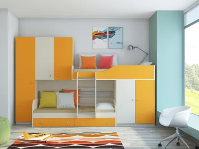 Кровать двухъярусная Лео (Оранжевый) купить со скидкой 15 % в интернет  магазине с доставкой в Москва и область и сборкой