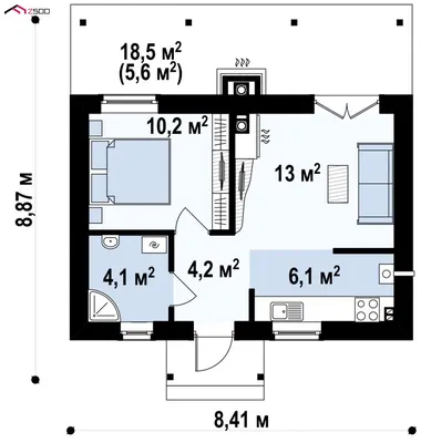 Проект маленького одноэтажного дома, оснащенного всем необходимым для  круглогодичного проживания - Z42