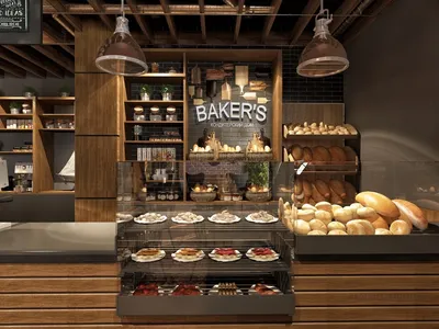Дизайн интерьера пекарни-кондитерской - 5 примеров стиля помещения, вывески  и фасада [100 фото]