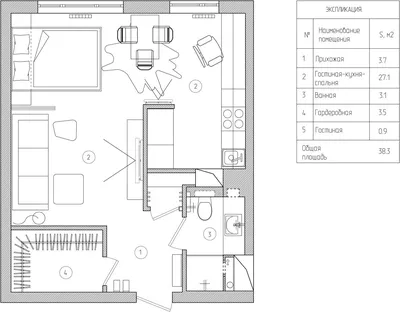 Дизайн интерьера однокомнатной квартиры 39 кв. м. | План крошечного дома,  Планы небольших квартир, Планировки