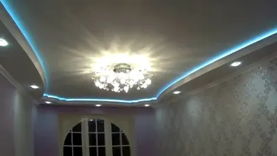 Зал ремонт, монтаж двухуровневого подвесного потолка + скрытая светодиодная  LED подсветка - YouTube