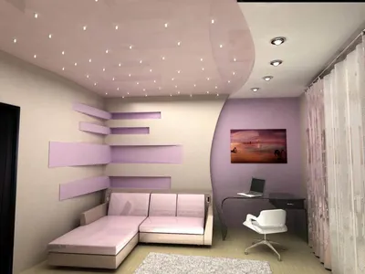 Дизайн потолка из гипсокартона, варинаты дизайна для зала, детской