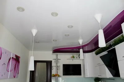 Натяжной потолок на кухне: выбор, дизайн, варианты подсветки