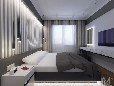 2023 СПАЛЬНИ фото интерьер спальни с темной кроватью, Москва, Дизайн-студия  интерьеров \"Aist Studio\"