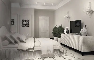 Интерьер спальни в белом цвете - 74 фото