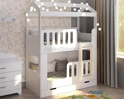 Детская модульная мебель | Двухъярусная кровать Домик Сказка - Двухъярусная  кровать Домик Сказка