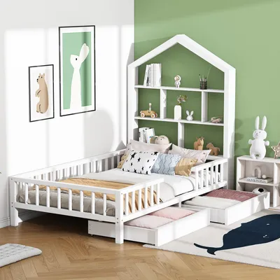 Многофункциональная домашняя кровать 200 см * 90 см с книжной полкой, 2  ящика, детские кровати из массива дерева с защитой от падения, детская  кровать - купить по выгодной цене | AliExpress