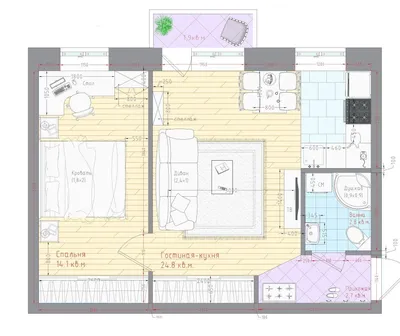 Готовые дизайн проекты двухкомнатных квартир (81 фото) - строительство и  интерьер NiceArt
