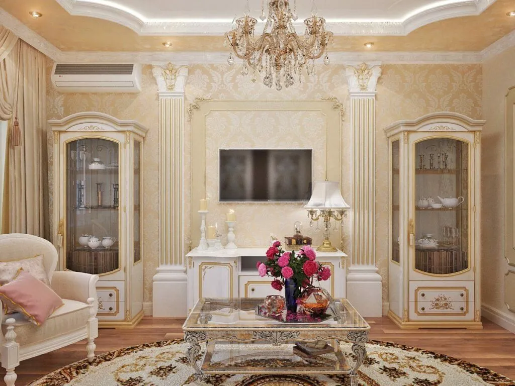 интерьер гостиной с белой мебелью в классическом стиле фото