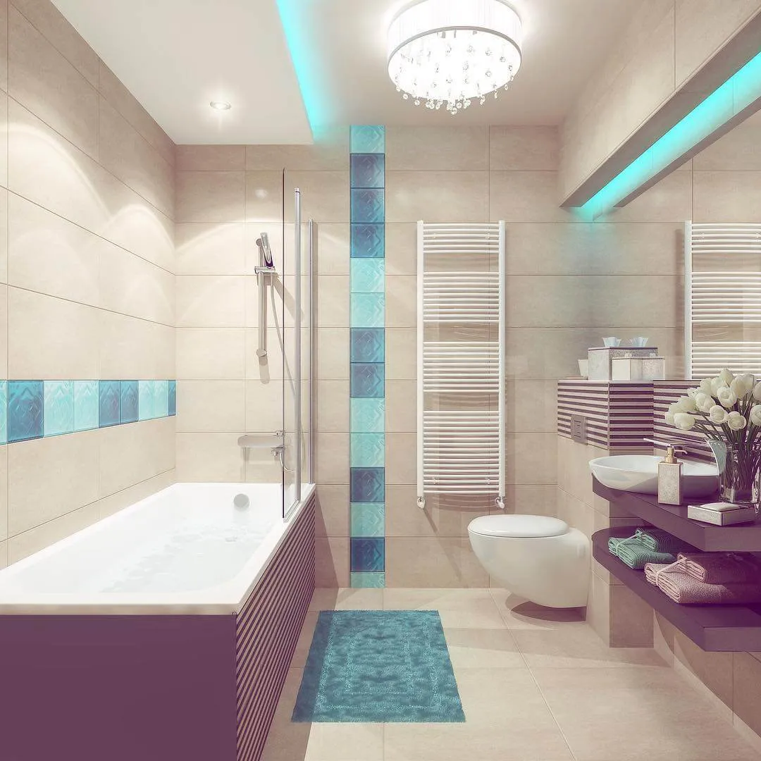 Бирюзовый цвет в интерьере ванной комнаты