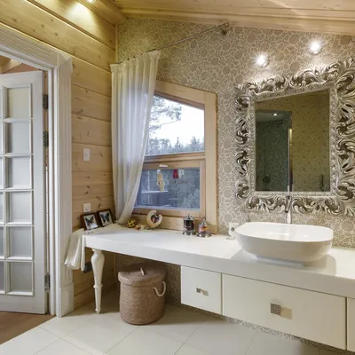 Маленькая ванная комната в деревянном доме - 74 фото