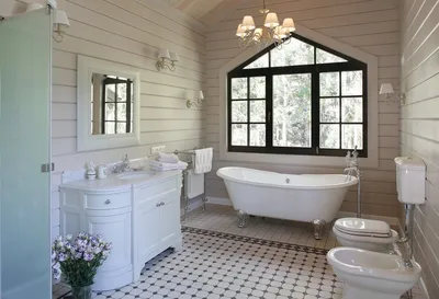Дизайн ванной комнаты на даче - 69 фото