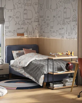 Детская комната для школьника с синей кроватью Brooklyn: фото интерьера от  SKDESIGN