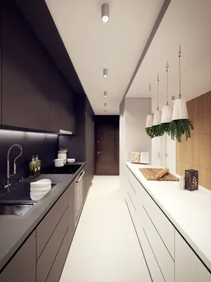 Дизайн узкой кухни: 102 фото интерьера и 8 правил оформления