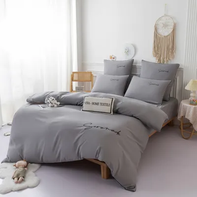 Комплект постельного белья Однотонный Сатин с Вышивкой CH042 Полуторный  Серый по цене 3534 руб — купить в интернет-магазине Touchmehome.ru