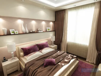 Дизайн проект интерьера спальни 12 кв.м. в фиолетовом цвете | Студия Дениса  Серова