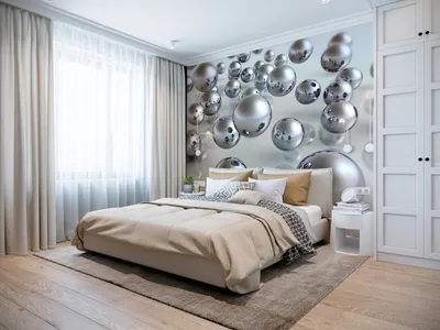 Дизайн маленькой спальни современными 3д фотообоиями 2020