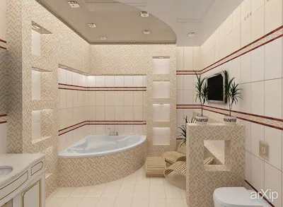 Дизайн совмещенной ванной комнаты с угловой ванной и выделенной зоной  встроенного унитаза в светло бежевых … | Небольшие ванные комнаты, Угловая  ванна, Ванные мечты