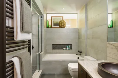 Ванная комната 3 кв.м в современном стиле с элементами скандинавского стиля  ➤ смотреть фото дизайна интерьера