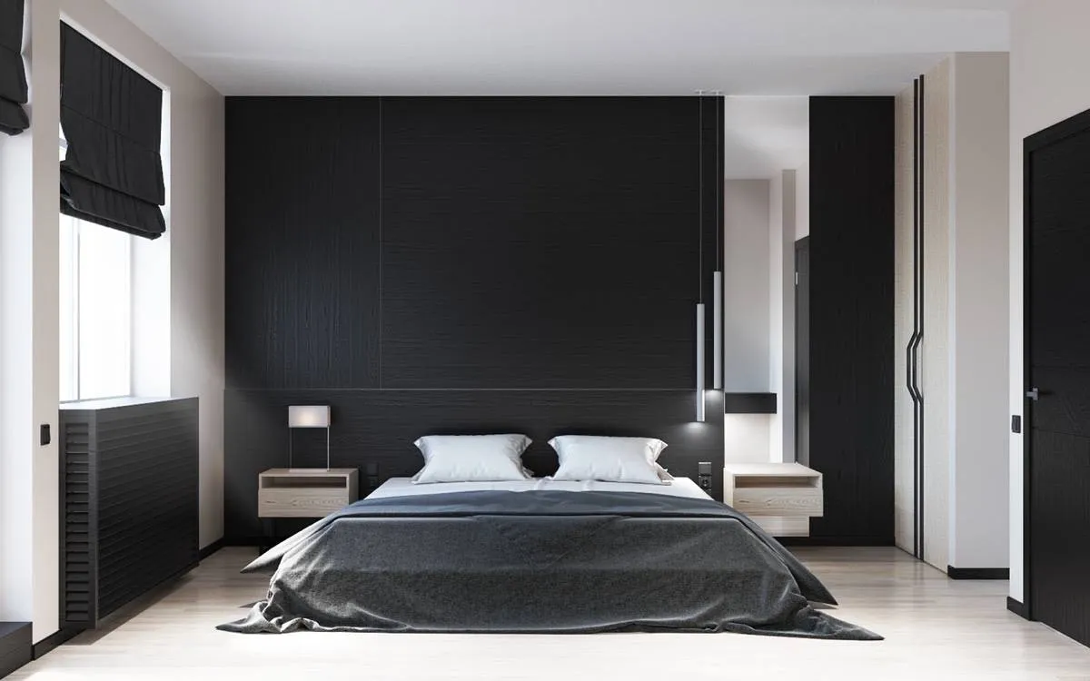 Черно белая спальня минимализм (47 фото)