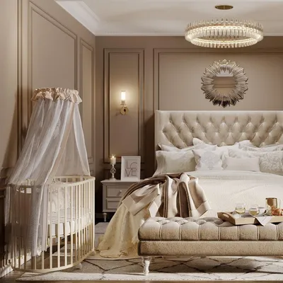 Март 2023 ᐈ 🔥 (+50 фото) Интерьер спальни с детской кроваткой