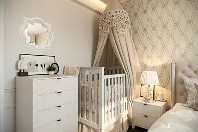 Интерьер спальни с детской кроваткой - 73 фото
