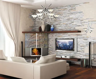 Искусственный камень в отделке квартиры: имитация природного материала в  интерьере гостиной
