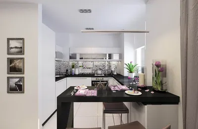 Дизайн-проект белой П-образной кухни-студии (6 фото)