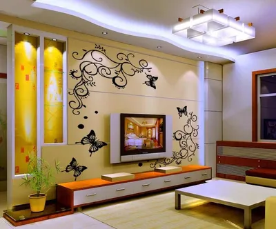 Дизайн стен в гостиной - 63 фото