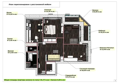 Дизайн проект трёхкомнатной квартиры заказать в Воронеже
