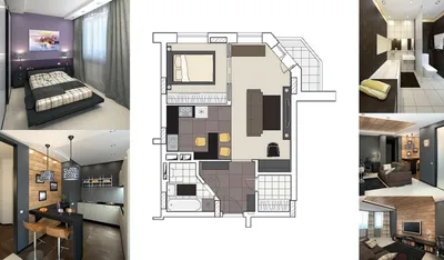 Дизайн однокомнатной квартиры 46 кв. м +50 фото примеров интерьера