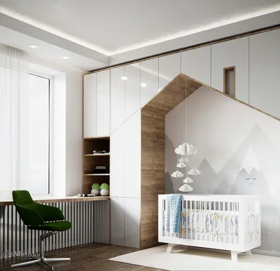 Дизайн детской комнаты в нежных тонах с функциональной мебелью