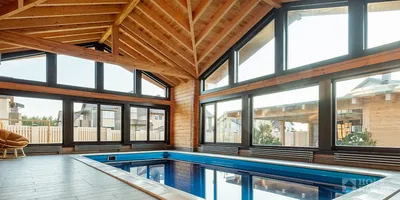 Дом из клееного бруса с бассейном: строительство, дизайн интерьеров, выбор  материалов - Holz House