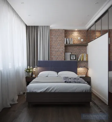 Дизайн проект совмещенной спальни-гостиной 20 кв.м. в синем цвете | Студия  Дениса Серова