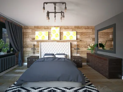 Дизайн спальни площадью 20 кв. м для холостяка, «Мужская харизма». Лофт в  городской типовой квартире в Москве — Roomble.com