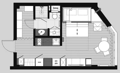 Однокомнатная квартира с тремя спальными местами - Фото интерьера проекта