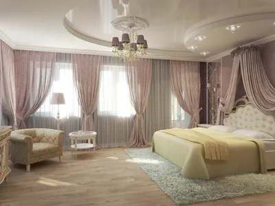 Двухуровневые натяжные потолки для спальни с подсветкой
