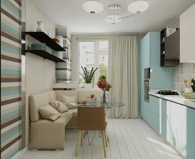 Интерьер квадратной кухни с диваном - 70 фото