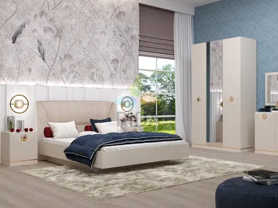Спальный модульный гарнитур Капри, цвет: Сатин, кровать 160х200 см | Мебель  RIDA