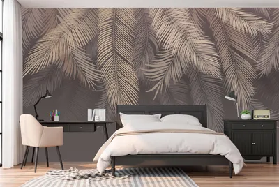 ᐉ Виниловые фотообои Art Murals \"3D белые пальмовые листья\" 300х200 см  Фреска