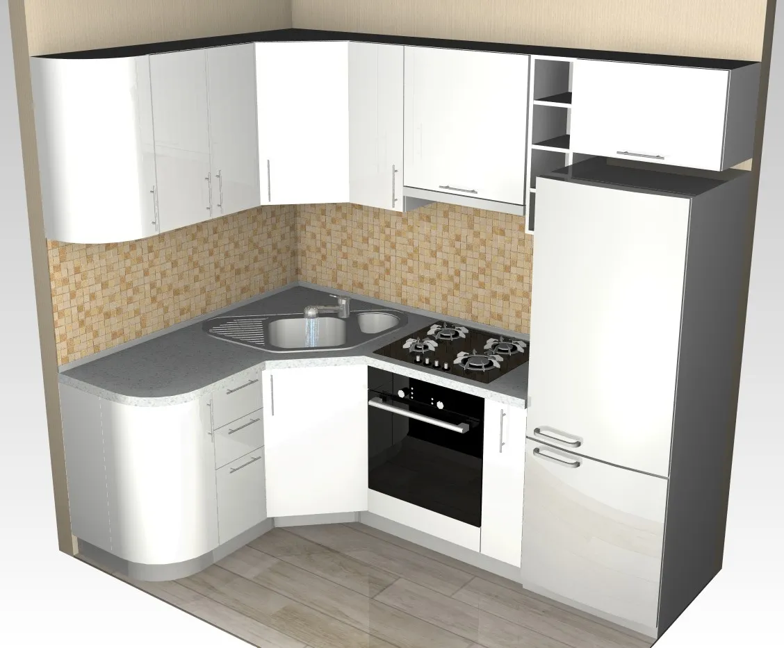 Кухня 6м2 угловая планировка с холодильником