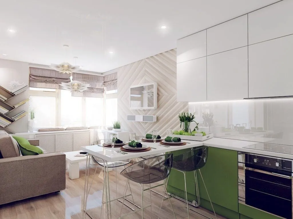 Правильный дизайн кухни-гостиной 16 кв. м. с зонированием