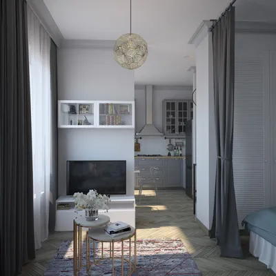 Дизайн однокомнатной квартиры площадью 36 кв. м. для молодой семьи в ЖК  Грин Парк — Roomble.com