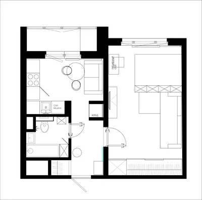 Дизайн однокомнатной квартиры 39 кв. м. Москва, спальня, стили и оформление  интерьера — Идеи ремонта