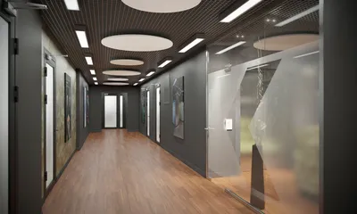 Дизайн коридора в офисе - 69 фото