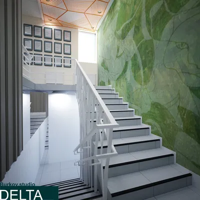 Интерьер коридора в современном офисе — Лестница, завод - Stock Photo |  #484404782