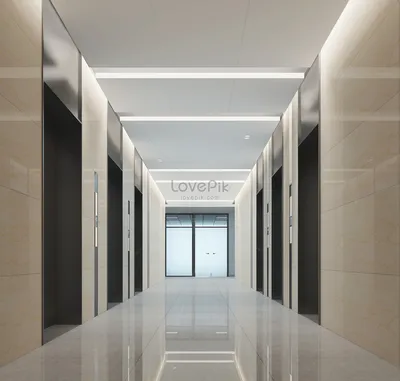 Современный интерьер лофта офисного коридора с мебелью пустой без людей зал  бизнес-центра горизонтальный | Премиум векторы