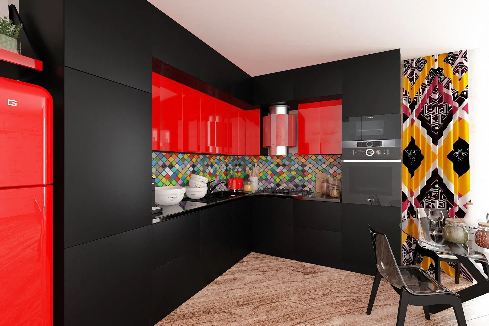 Красно черная кухня в интерьере (80 фото)