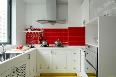 Красная плитка на кухне - 43 фото