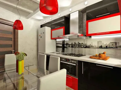 Красно-черная кухня: 50 фото готовых дизайн-проектов, гарнитур в интерьере,  оформление интерьера